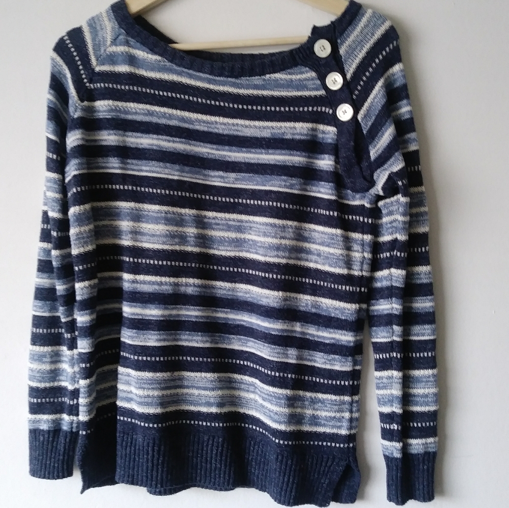 Striped Button Shoulder Sweater - image 3